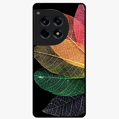 Rainbow Leaf Glow Glass Case for 1+12R colorful front view featuring vibrant leaf artwork with glowing effect