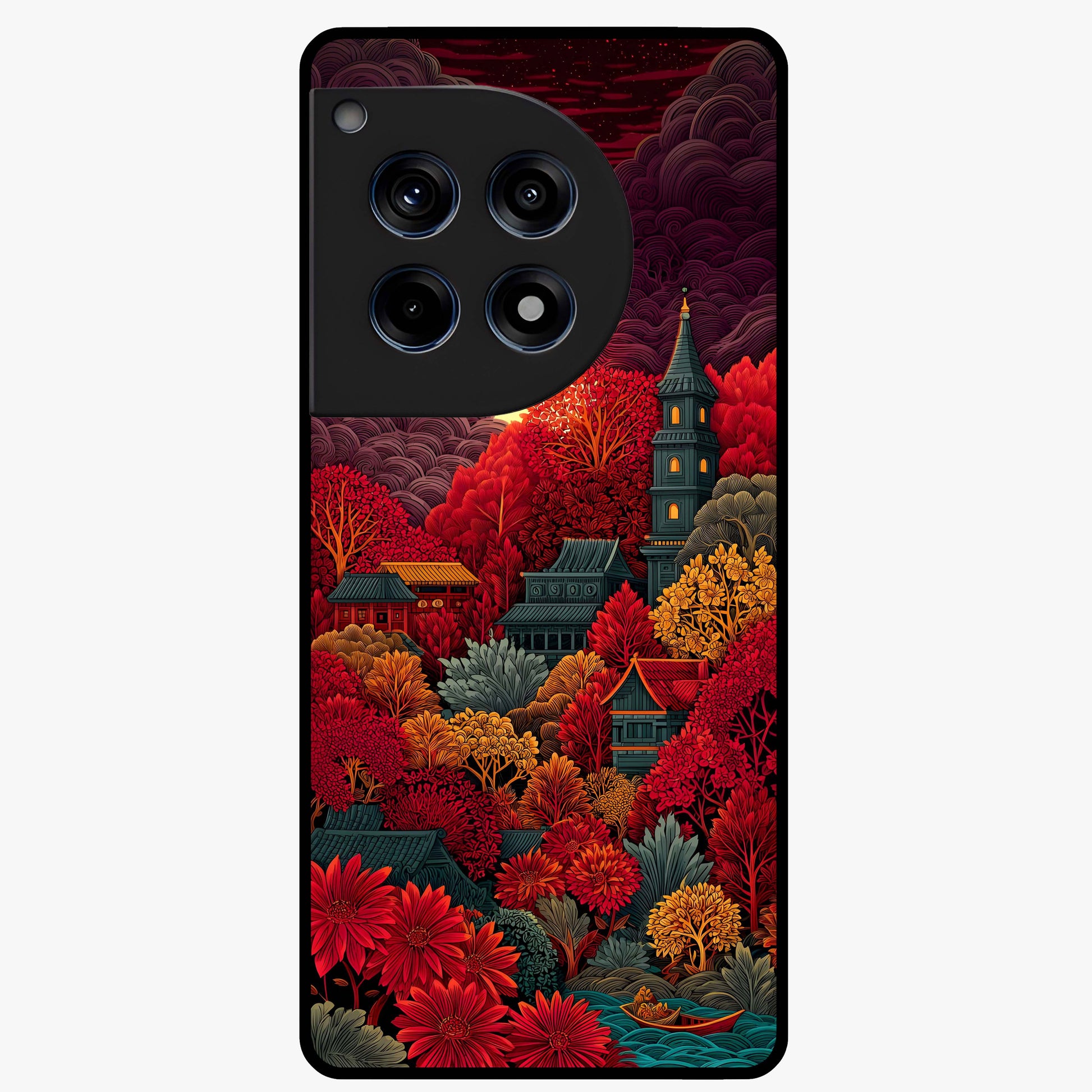 Red Scenery Hot Glass Case for 1+12R dramatic front view featuring bold red landscape artwork