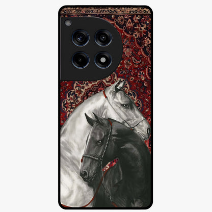 Regal Stallion Tapestry Glass Case for 1+12R powerful front view featuring majestic horse artwork with tapestry style detailing