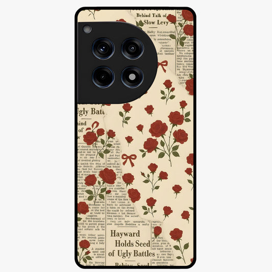 Retro Rose Journal Glass Case for 1+12R elegant front view featuring vintage rose artwork with journal aesthetic