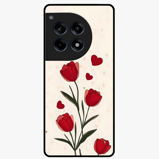 Romantic Tulip Hearts Glass Case for 1+12R sweet front view featuring tulip floral artwork with heart accents