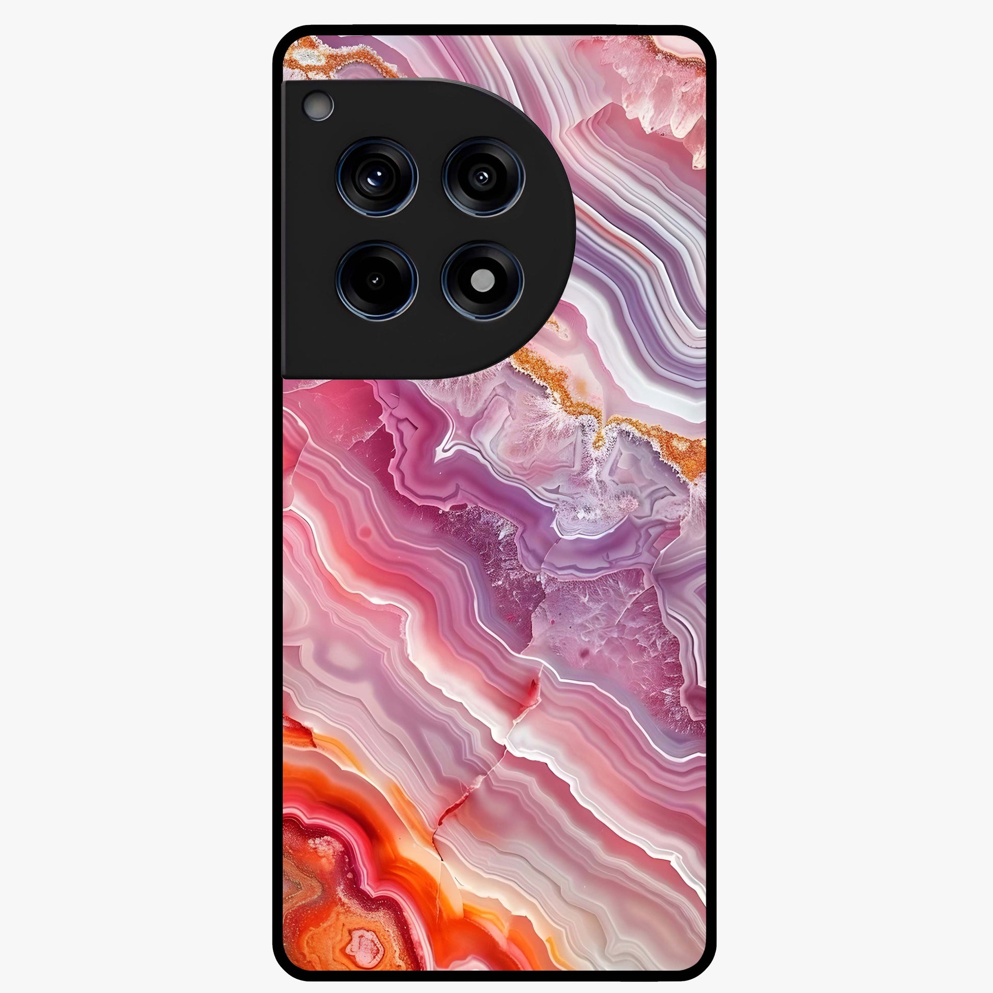 Rose Quartz Marble Glass Case for 1+12R elegant front view featuring soft pink marble texture artwork