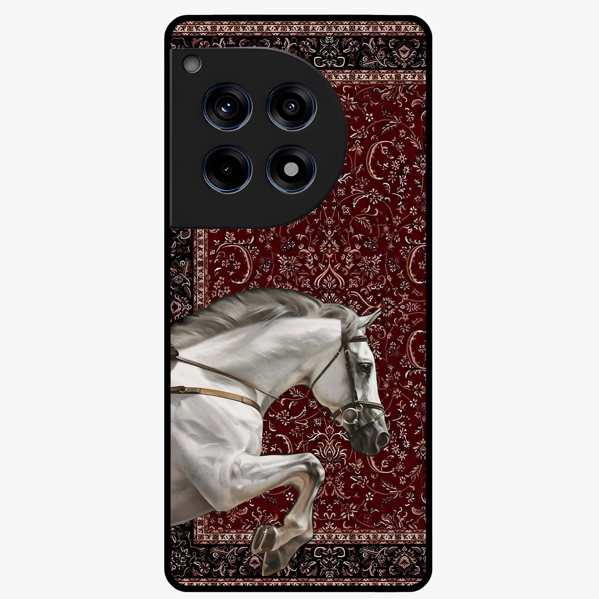 Royal Rider Tapestry Glass Case for 1+12R majestic front view featuring rider artwork in tapestry style