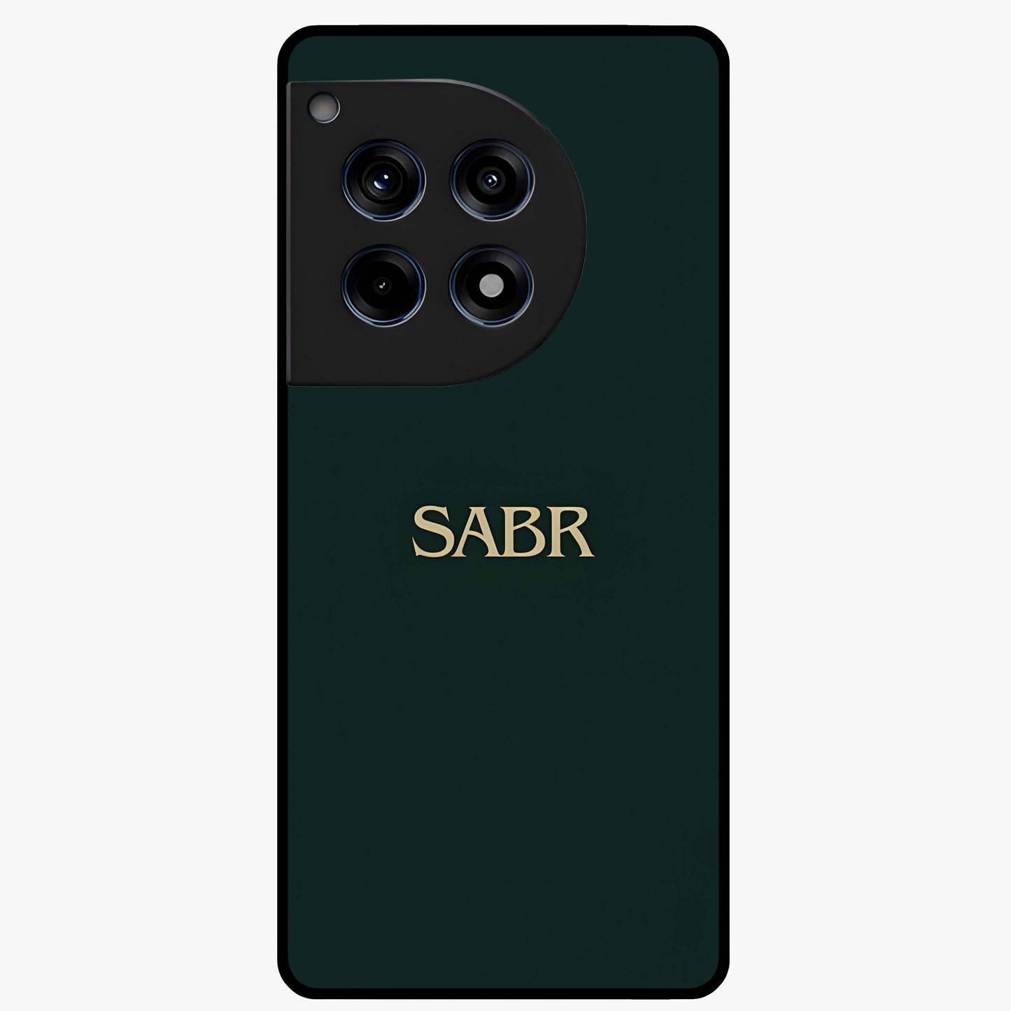 Sabr Minimal Patience Glass Case for 1+12R clean front view featuring minimalist typography artwork