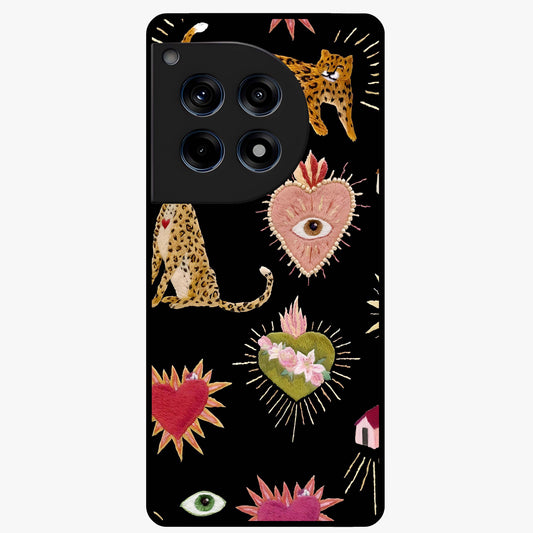 Sacred Jungle Heart Glass Case for 1+12R vibrant front view featuring jungle inspired artwork with symbolic heart accents