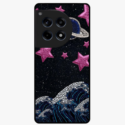 Saturn Pink Storm Glass Case for 1+12R bold front view featuring cosmic Saturn artwork in vibrant pink tones