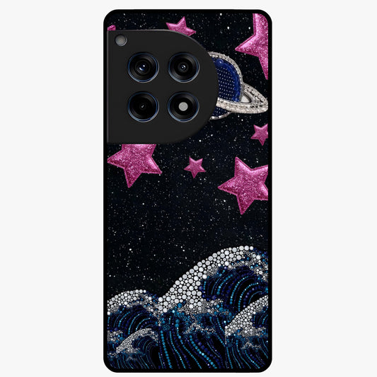 Saturn Pink Storm Glass Case for 1+12R bold front view featuring cosmic Saturn artwork in vibrant pink tones
