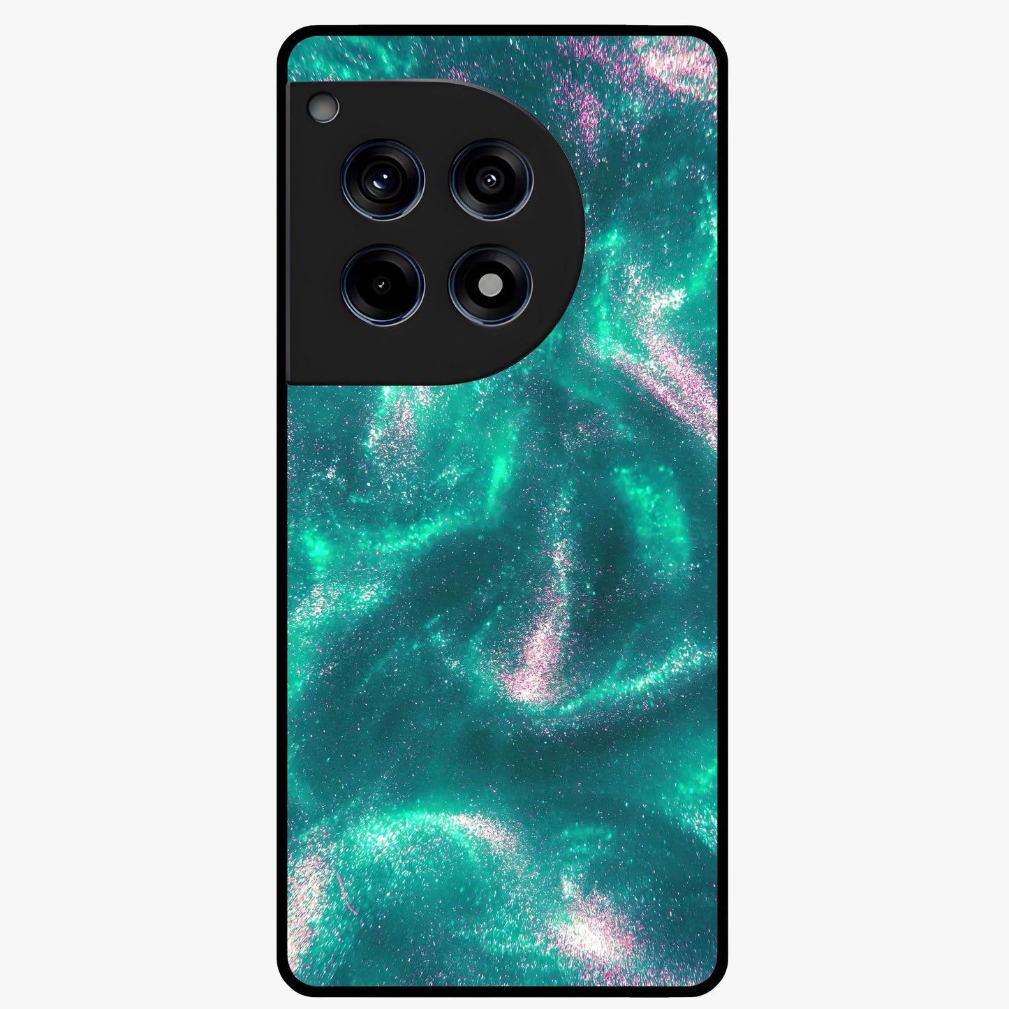 Shimmering Nebula Waves Glass Case for 1+12R vibrant front view featuring cosmic wave artwork in glowing tones