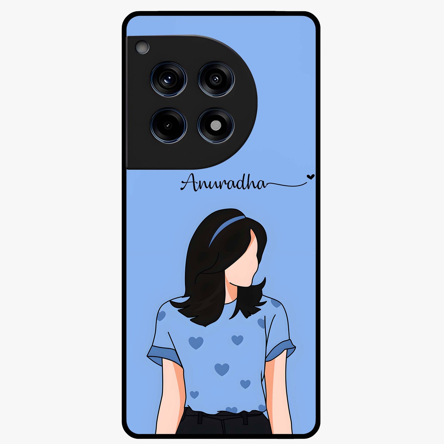 Soft Hearts Girl Glass Case for 1+12R cute front view featuring illustrated girl with soft heart accents