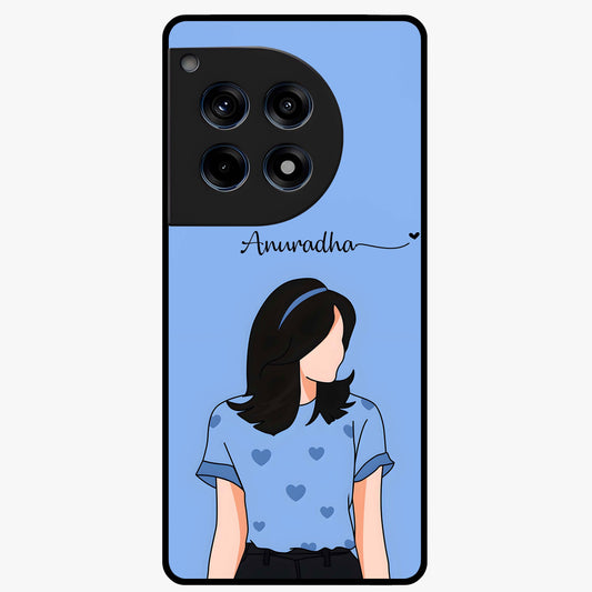 Soft Hearts Girl Glass Case for 1+12R cute front view featuring illustrated girl with soft heart accents