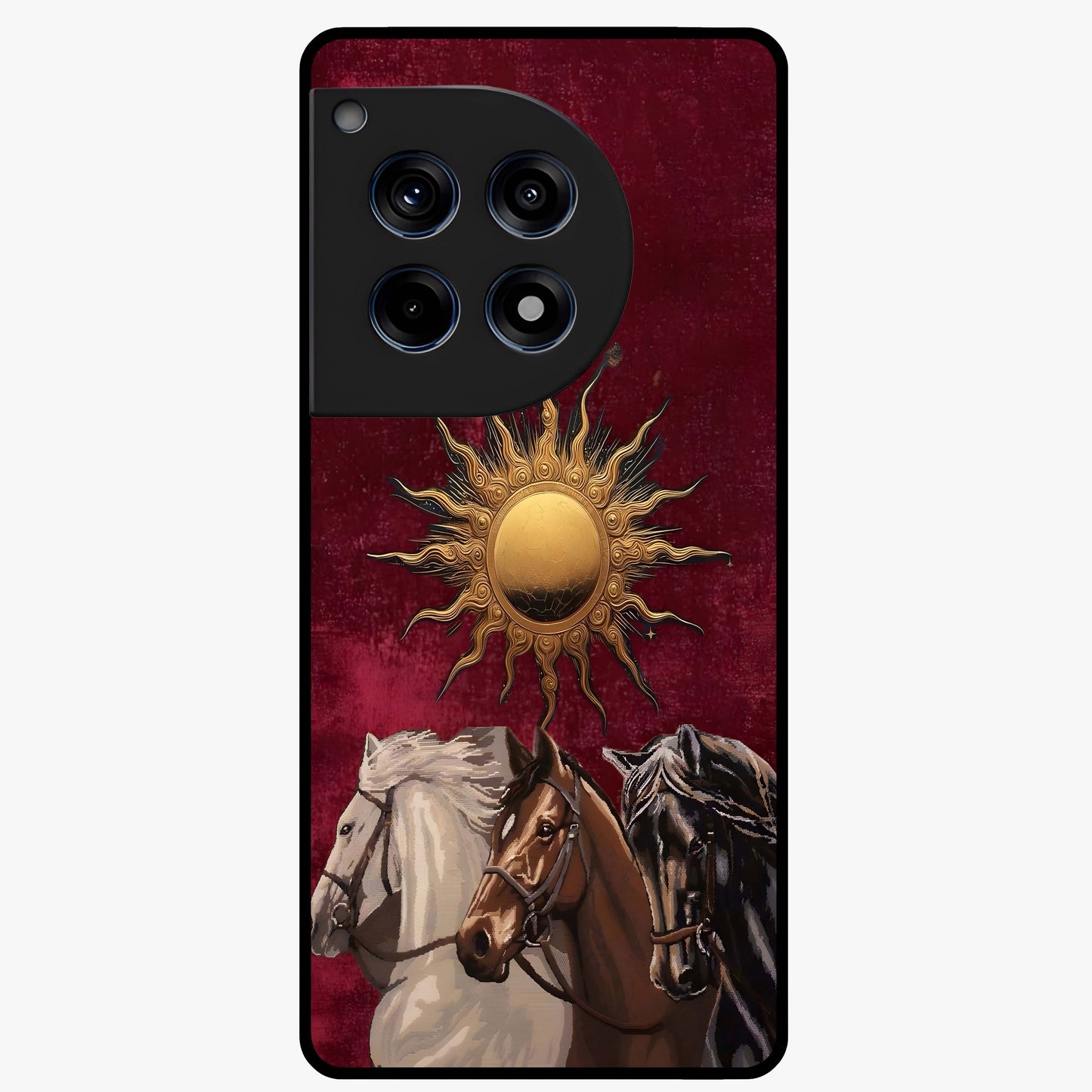 Solar Riders Glass Case for 1+12R dynamic front view featuring bold rider inspired artwork with solar tones