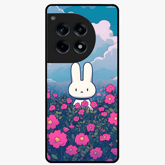 Springtime Blossom Bunny Glass Case for 1+12R adorable front view featuring bunny artwork with spring floral accents
