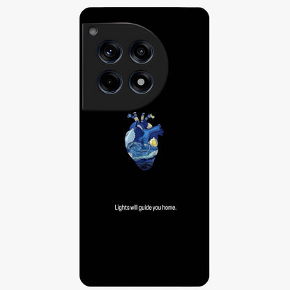 Starry Heart Compass Glass Case for 1+12R artistic front view featuring heart shaped compass artwork with star details