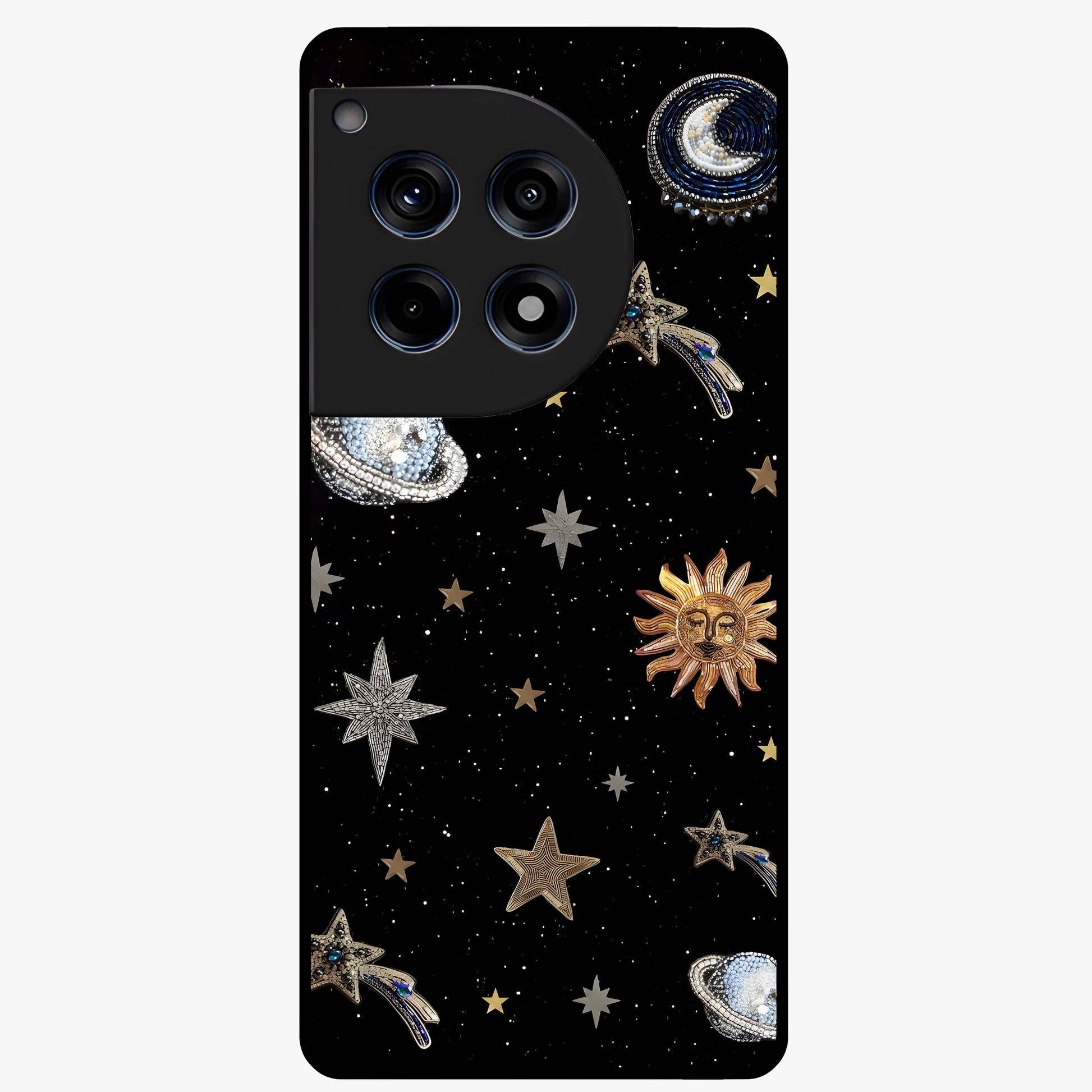 Stars and Planets Brooches Glass Case for 1+12R elegant front view featuring celestial jewelry inspired artwork