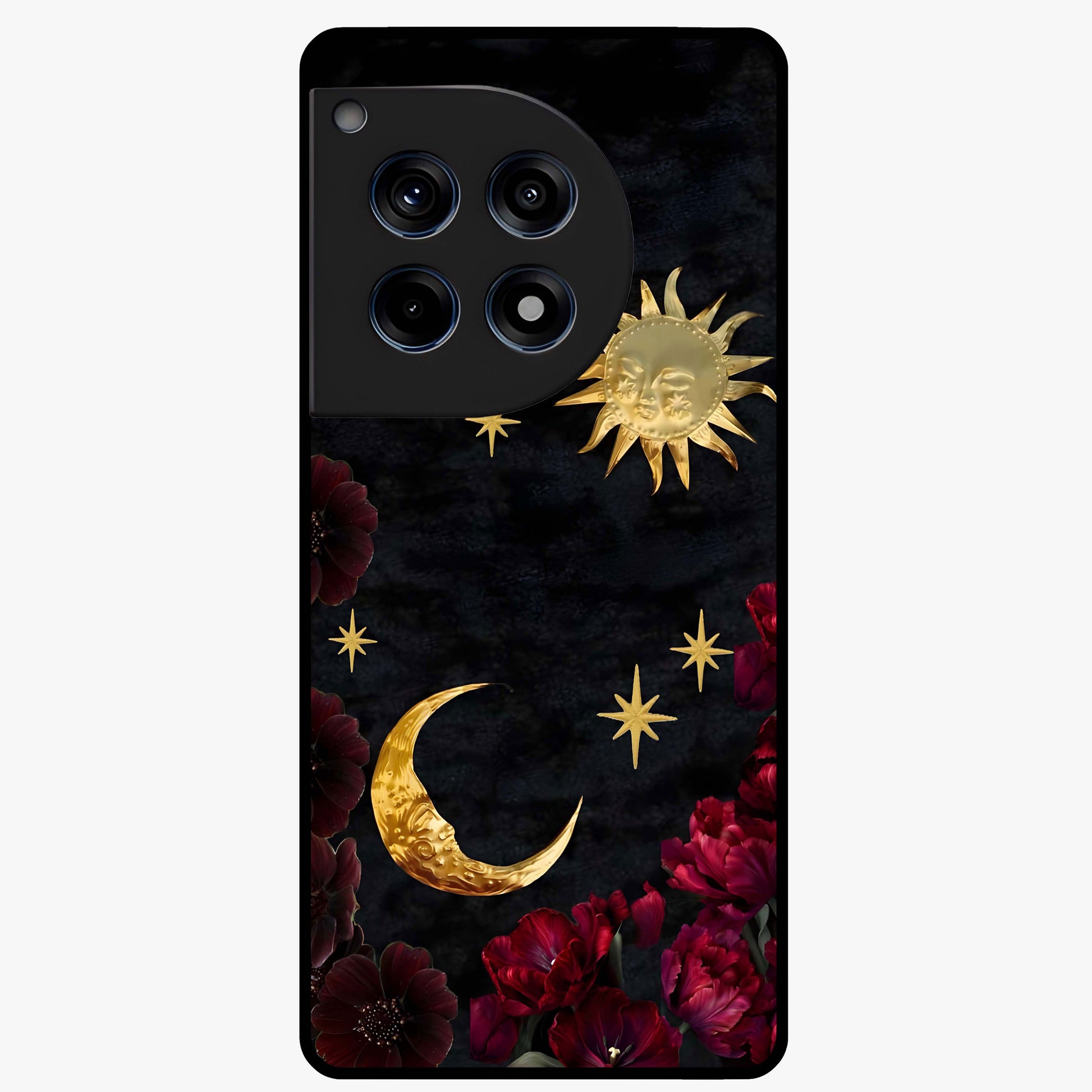 Sunflower Custom Name Glass Case for 1+12R bright front view featuring sunflower artwork with personalized name detail