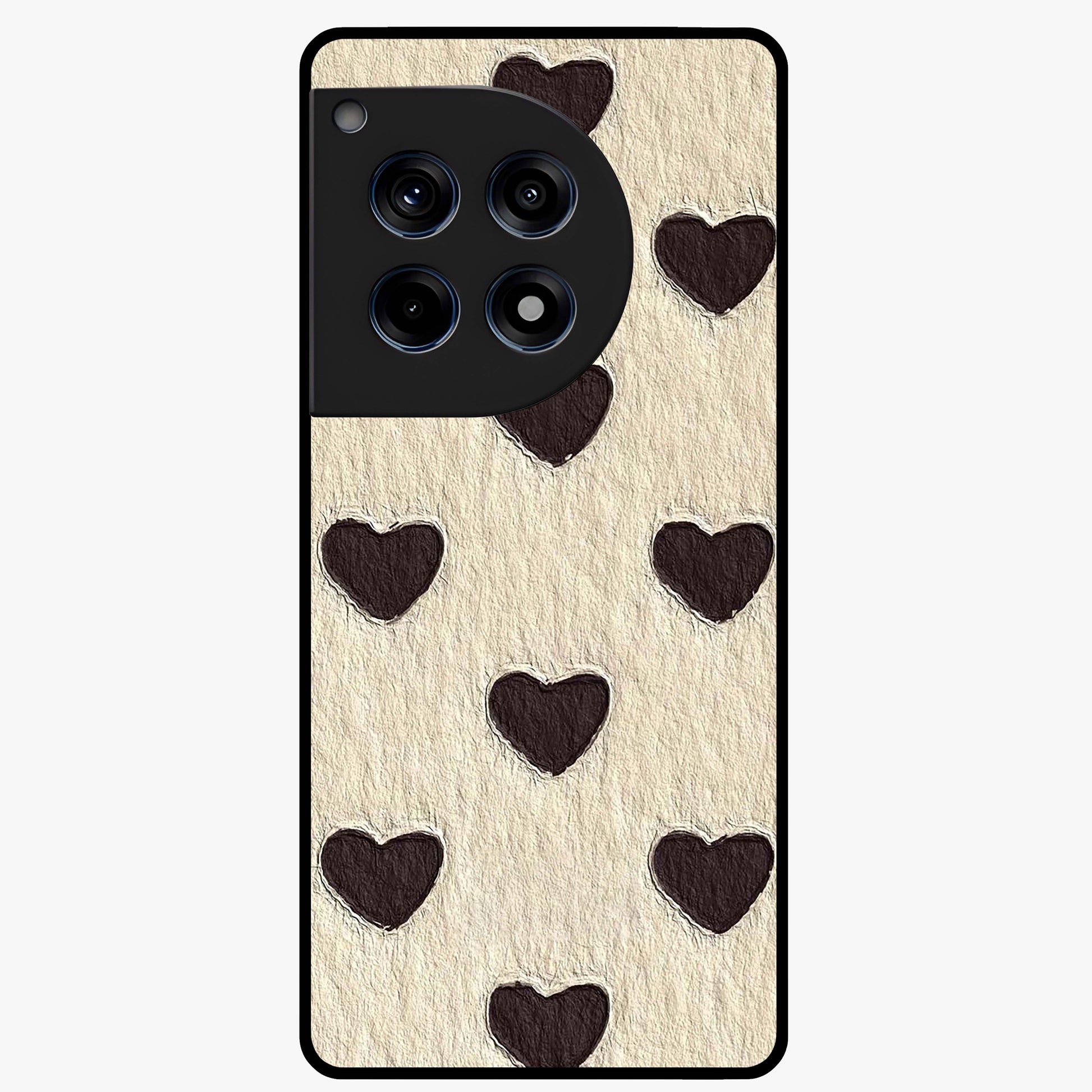 Textured Love Pattern Glass Case for 1+12R romantic front view featuring heart themed textured artwork