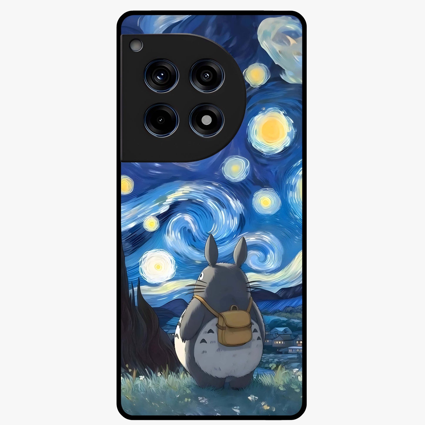 Totoro in Van Gogh Art Glass Case for 1+12R artistic front view featuring whimsical character artwork in painterly style