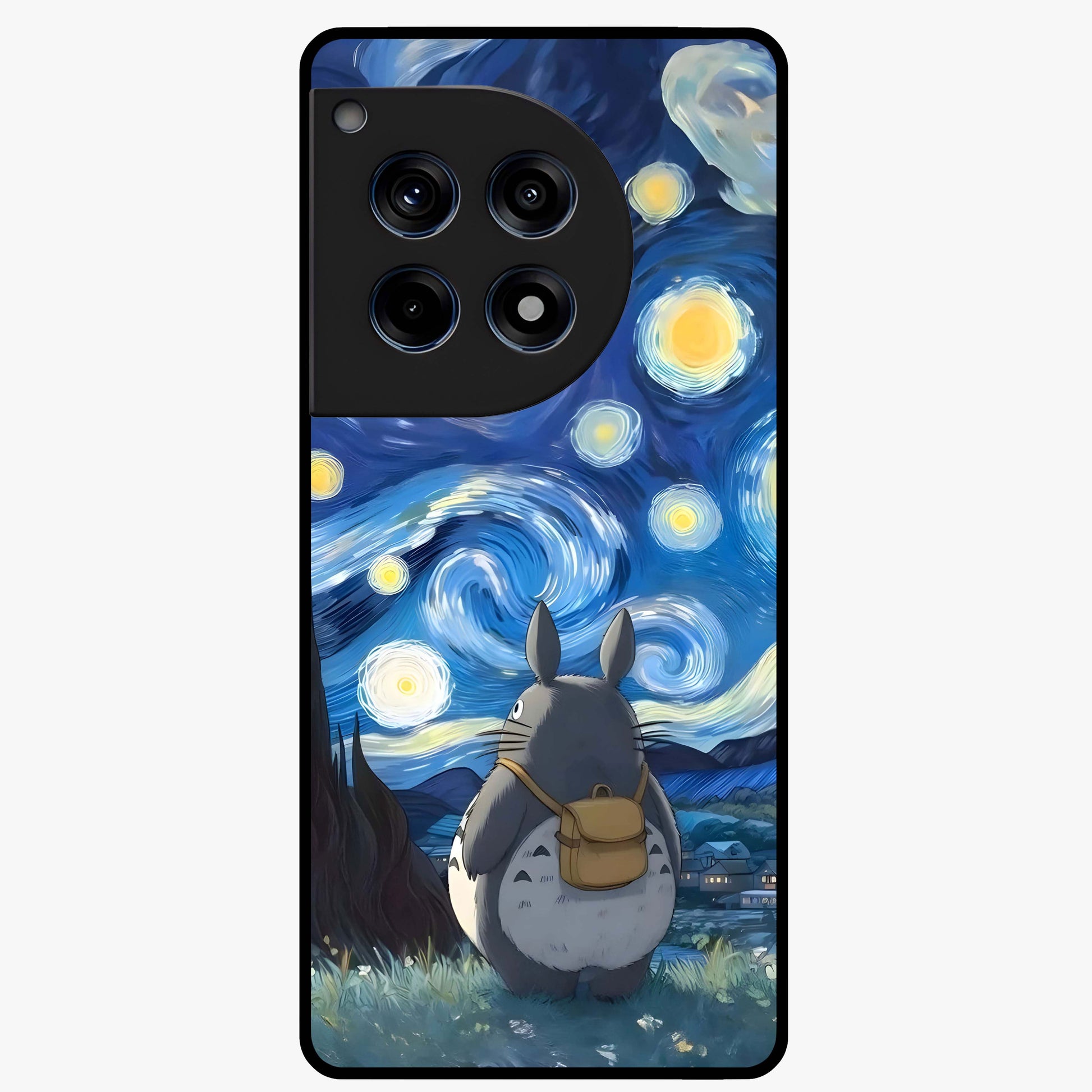 Totoro in Van Gogh Art Glass Case for 1+12R artistic front view featuring whimsical character artwork in painterly style