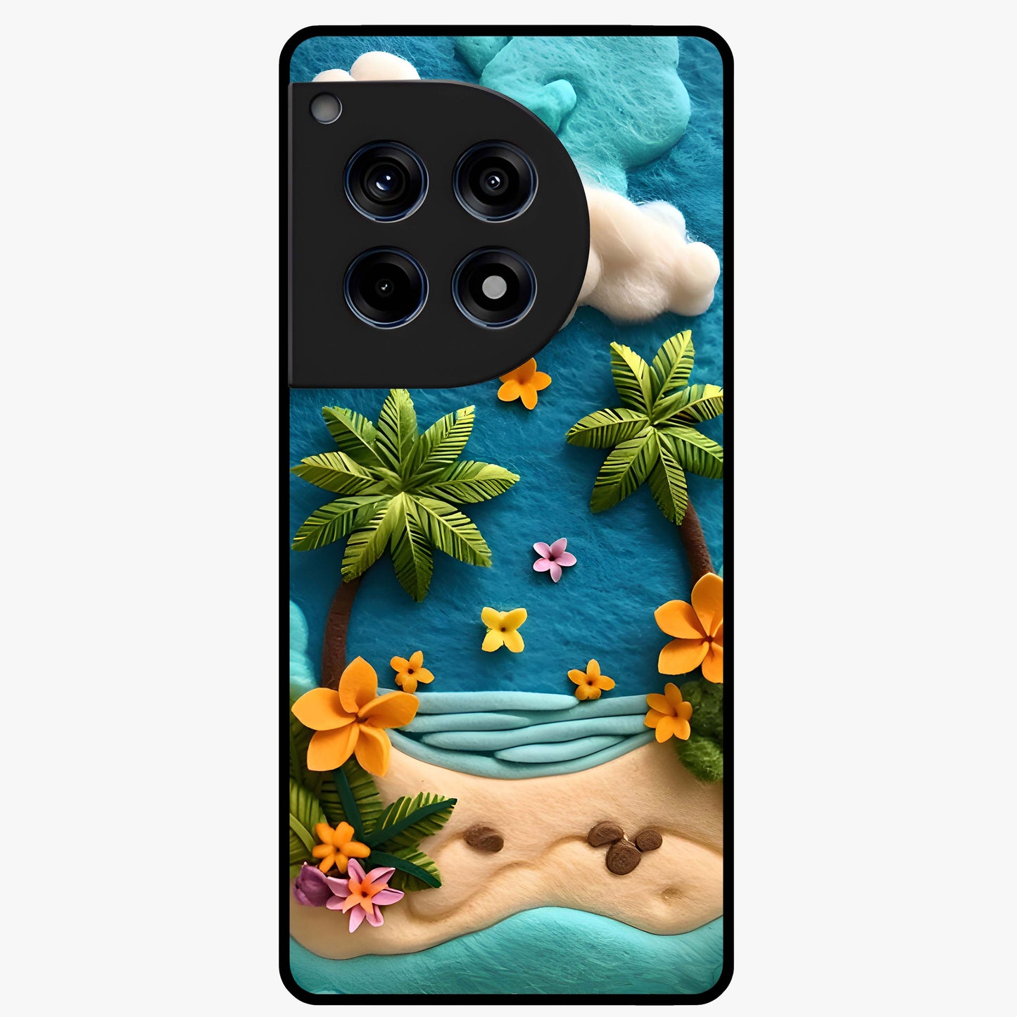 Tropical Felt Escape Glass Case for 1+12R refreshing front view featuring tropical inspired artistic artwork