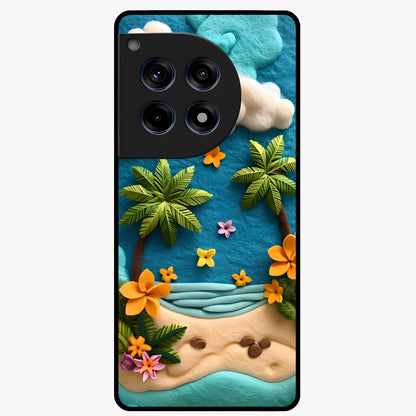 Tropical Felt Escape Glass Case for 1+12R refreshing front view featuring tropical inspired artistic artwork