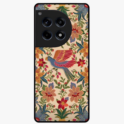 Tropical Folk Art Bird Glass Case for 1+12R artistic front view featuring colorful bird artwork in folk style