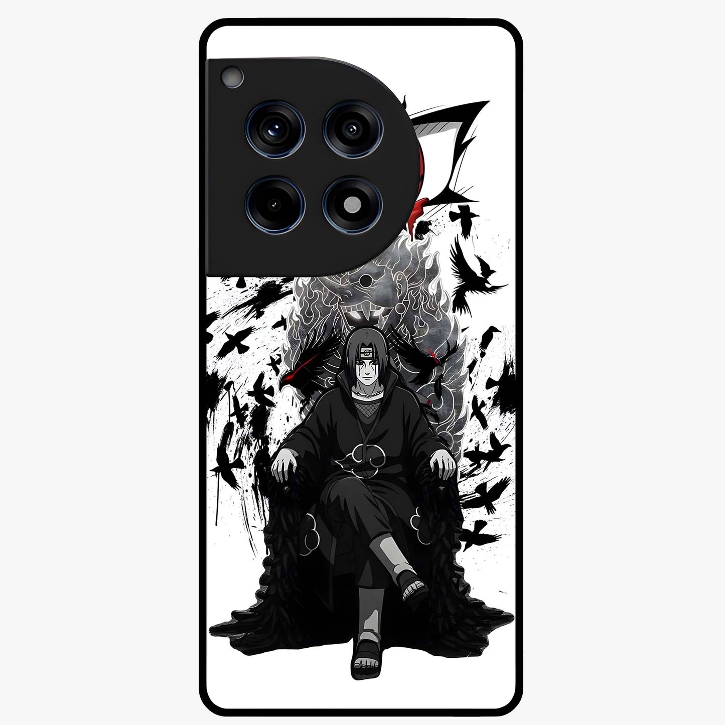 Uchiha Shadow Throne Glass Case for 1+12R intense front view featuring dark anime inspired throne artwork
