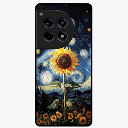 Van Gogh Sunflower Glass Case for 1+12R vibrant front view featuring sunflower artwork in painterly style