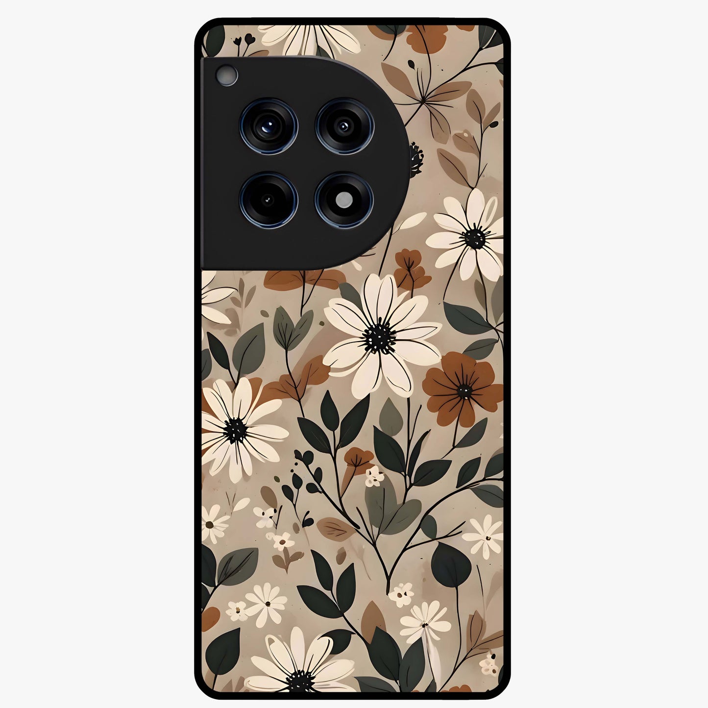 Vector Flowers Glass Case for 1+12R clean front view featuring sharp vector style floral artwork