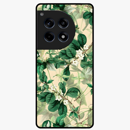 Verdant Garden Whispers Glass Case for 1+12R serene front view featuring lush green floral artwork