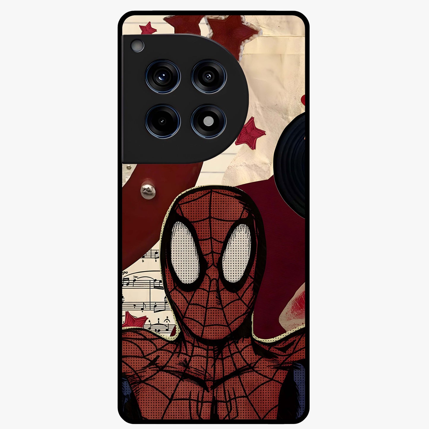 Web Warrior Vibes Glass Case for 1+12R dynamic front view featuring superhero inspired web themed artwork