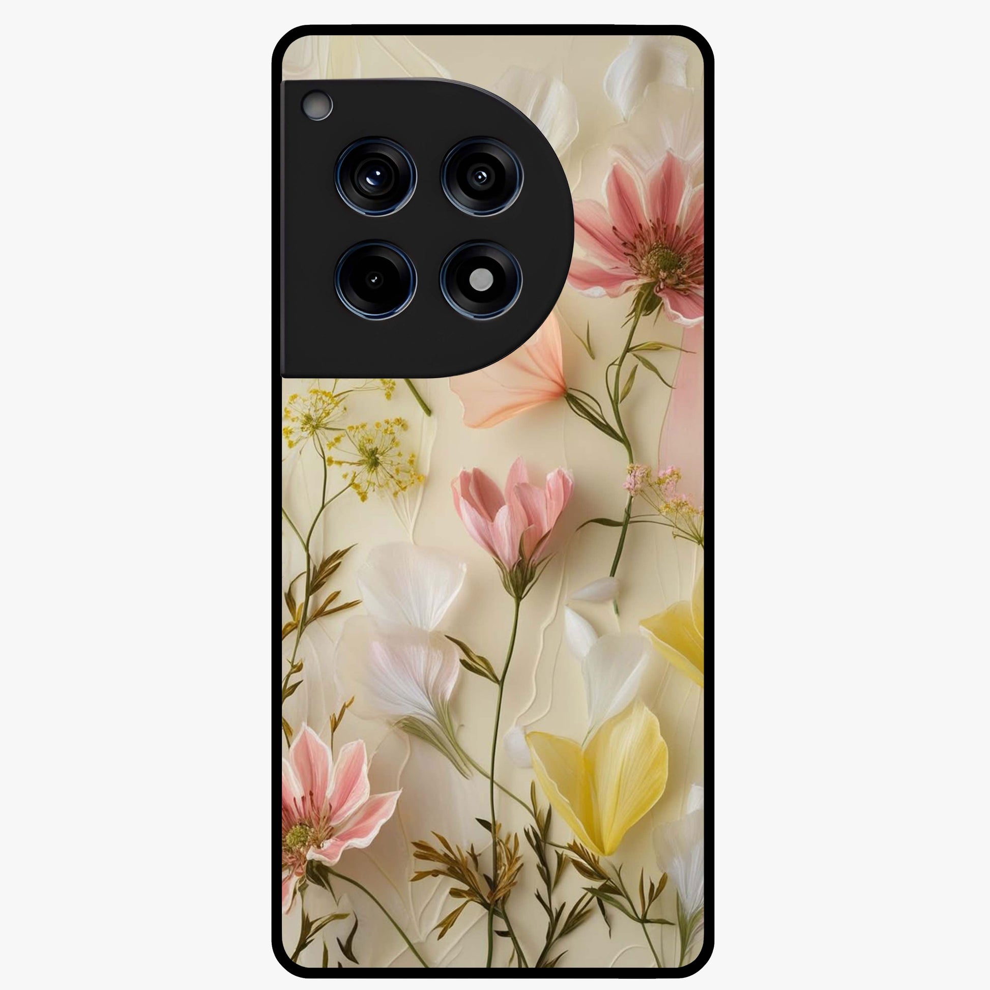 Whispering Petals Glass Case for 1+12R graceful front view featuring subtle floral artwork with airy vibe
