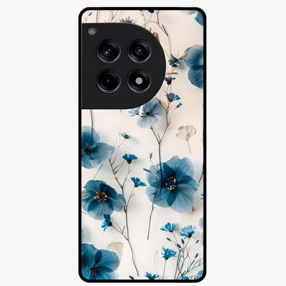 Whispers of Blue Bloom Glass Case for 1+12R vibrant front view featuring blue floral artwork with soft glow