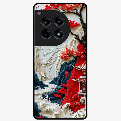 Whispers of Sakura Waves Glass Case for 1+12R artistic front view featuring cherry blossom artwork blended with flowing waves