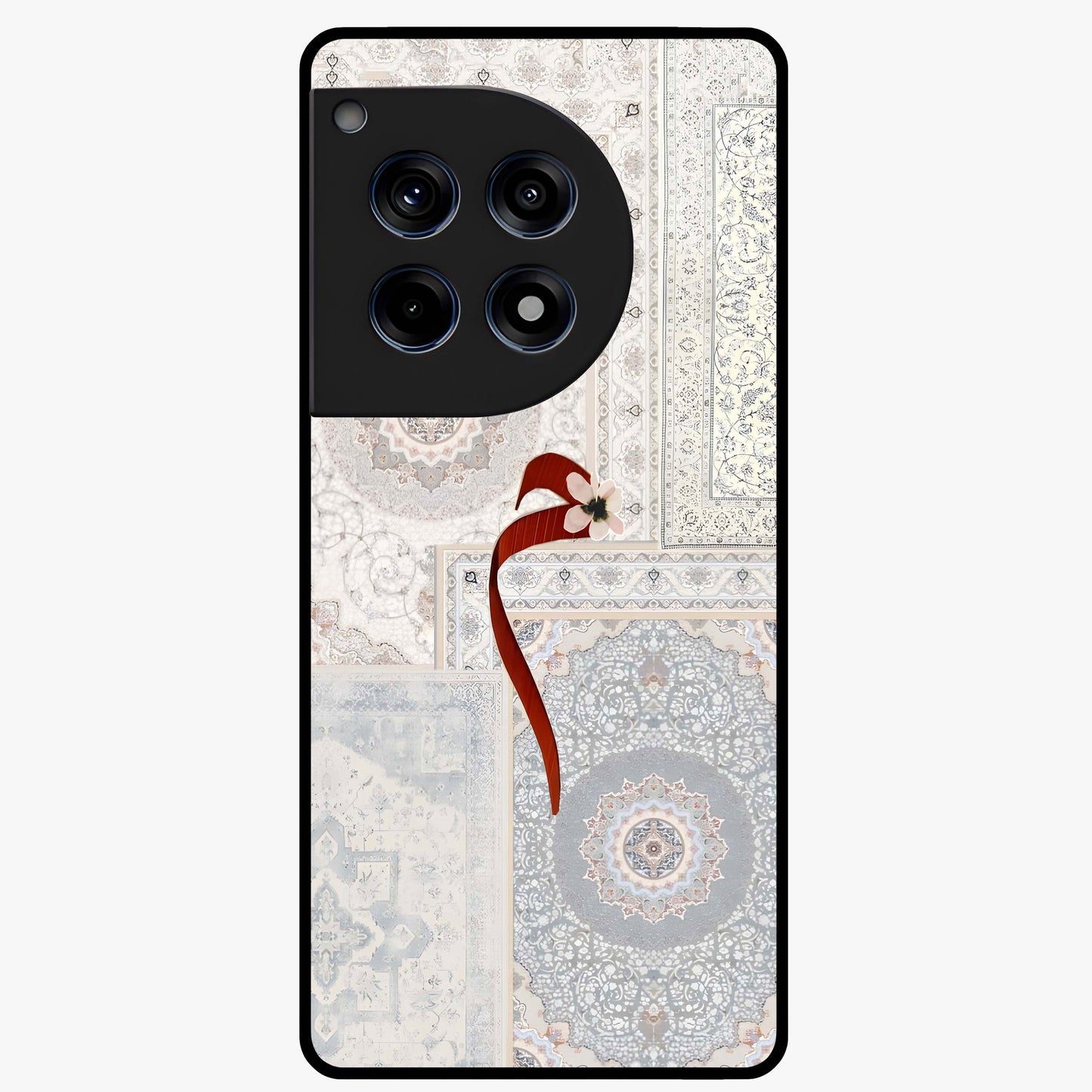 White Aesthetic Bow Glass Case for 1+12R clean front view featuring minimal bow artwork in soft white tones