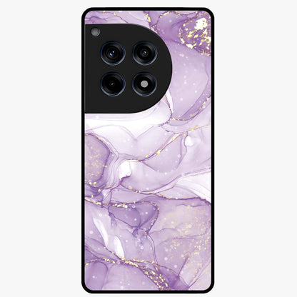 White and Purple Marble Glass Case for 1+12R elegant front view featuring marble texture artwork in white and violet tones