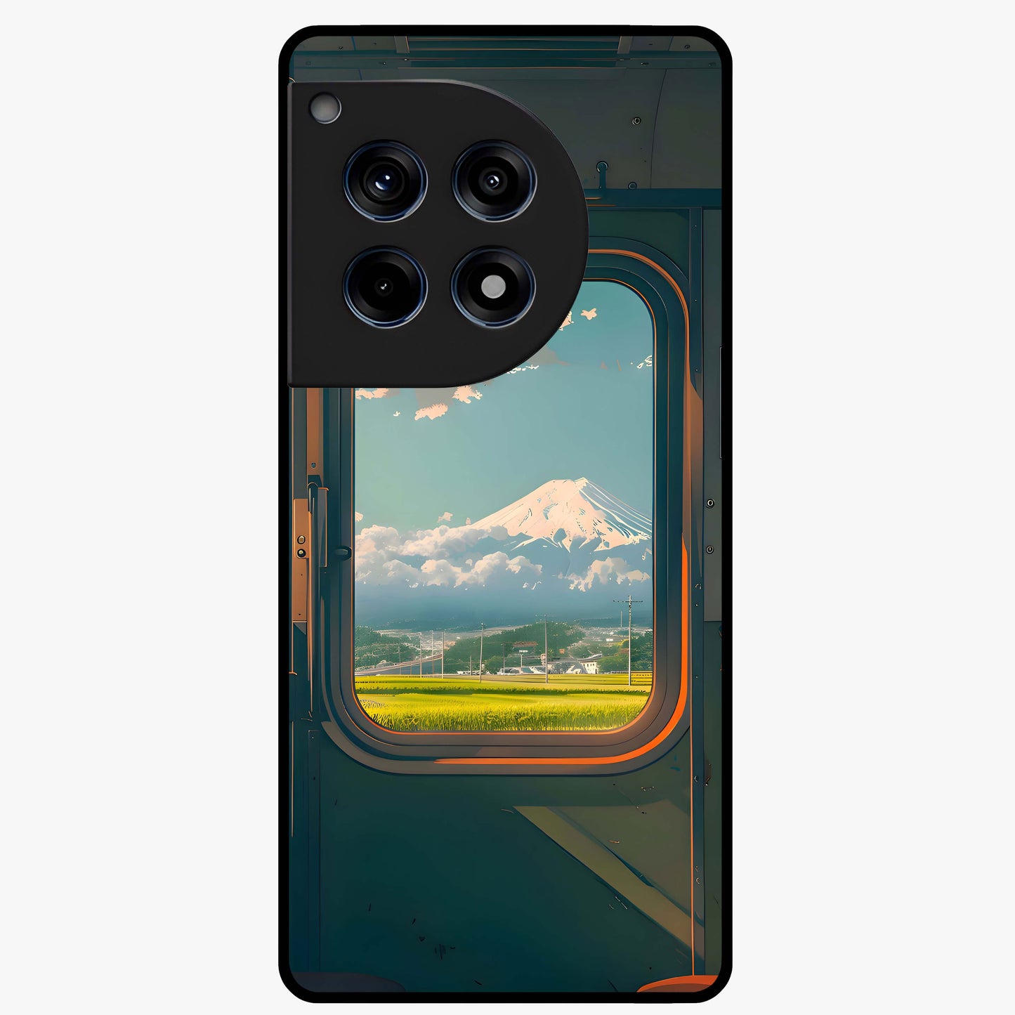 Window to Fuji Glass Case for 1+12R scenic front view featuring Mount Fuji artwork framed through a window design