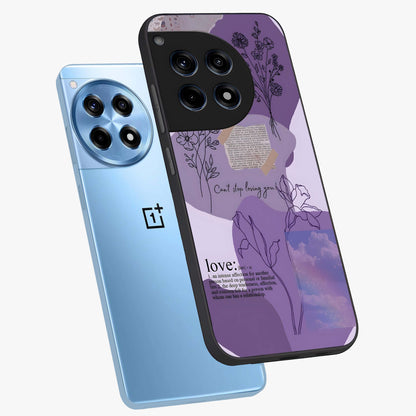 Aesthetic Love With Flower Glass Case for 1+12R angled mockup showcasing glossy finish and soft floral design