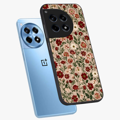 Biege Flower With Leaf Glass Case for 1+12R angled mockup showcasing glossy finish and minimal botanical design