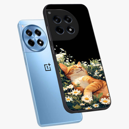 Blissful Bloom Cat Glass Case for 1+12R angled mockup showcasing glossy glass finish and vibrant bloom detailing