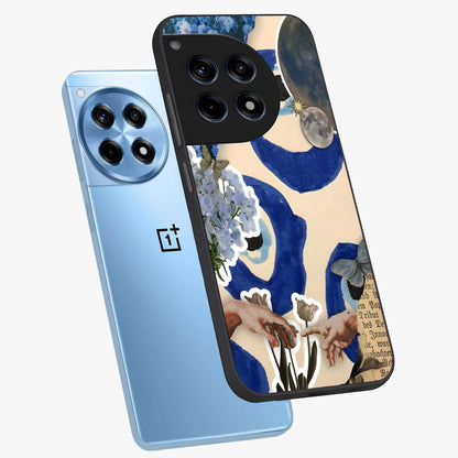 Blue Evil Divine Glass Case for 1+12R angled mockup showcasing glossy finish and striking blue symbol design