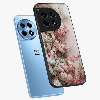 Blush Blossom Cloud Glass Case for 1+12R angled mockup showcasing glossy finish and pastel floral design