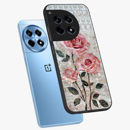 Blush Luxe Bloom Glass Case for 1+12R angled mockup showcasing glossy finish and premium bloom design