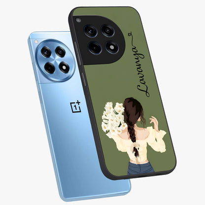 Braided Spring Beauty With Custom Name Glass Case for 1+12R angled mockup showcasing glossy finish and spring inspired detailing