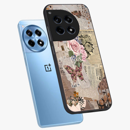 Butterfly News Bloom Glass Case for 1+12R angled mockup showcasing glossy finish and vibrant nature design