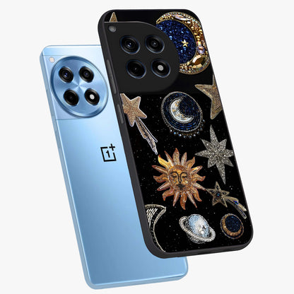 Celestial Gem Constellations Glass Case for 1+12R angled mockup showcasing glossy finish and sparkling cosmic design