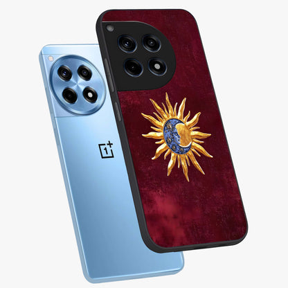 Celestial Unity Charm Glass Case for 1+12R angled mockup showcasing glossy finish and balanced cosmic design