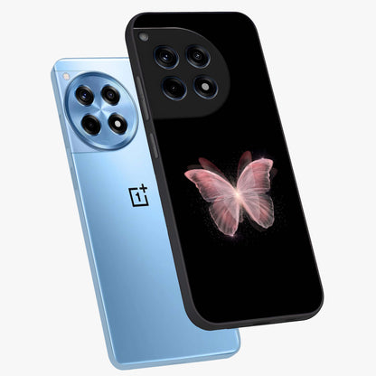 Celestial Wings Butterfly Glass Case for 1+12R angled mockup showcasing glossy finish and luminous wing detailing