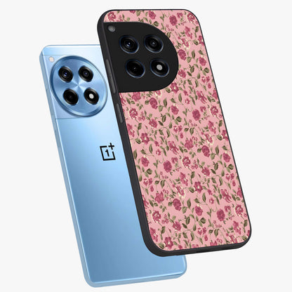 Charming Pink Floral Glass Case for 1+12R angled mockup showcasing glossy finish and elegant bloom detailing