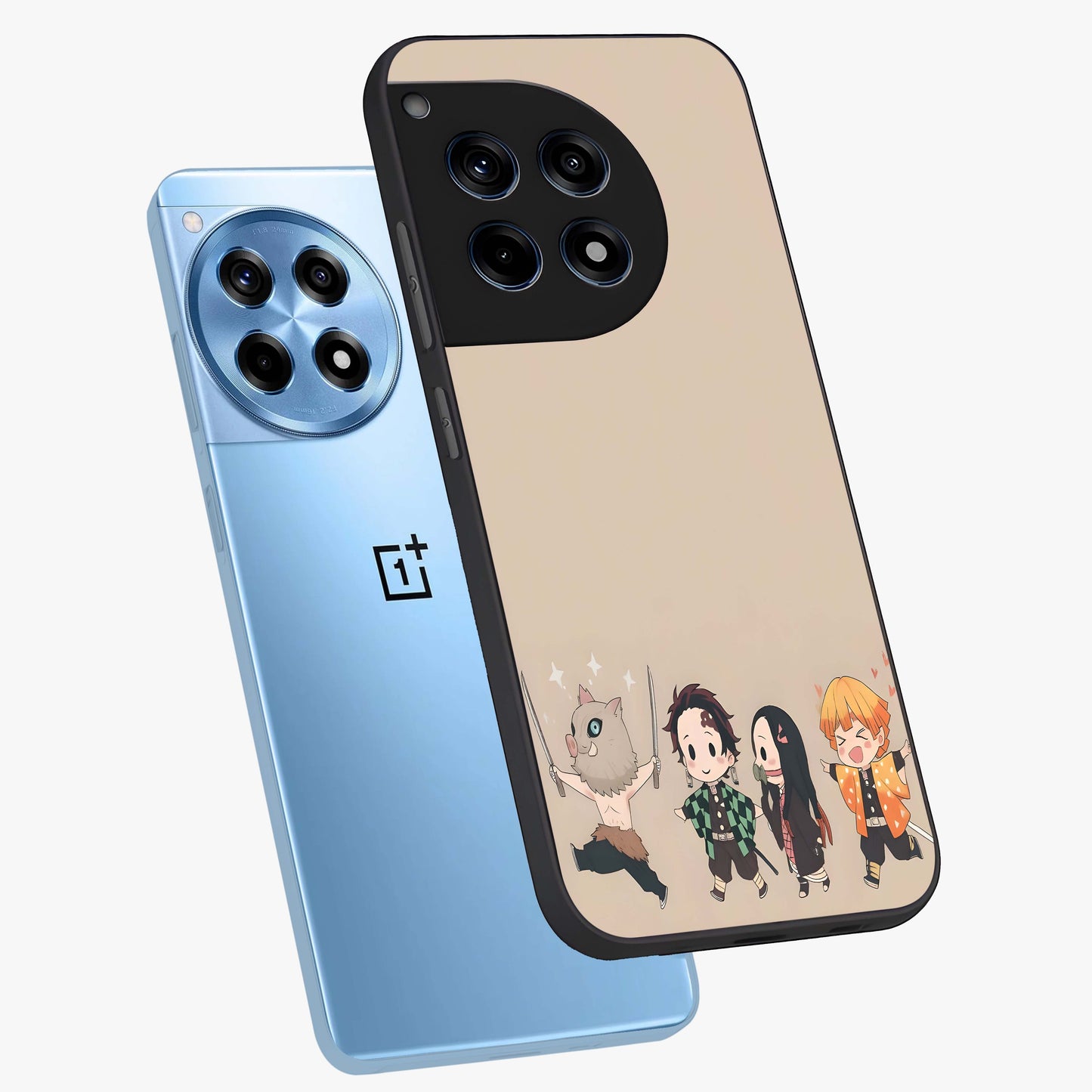 Chibi Demon Squad Glass Case for 1+12R angled mockup showcasing glossy finish and vibrant anime inspired design
