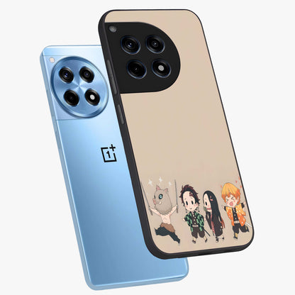 Chibi Demon Squad Glass Case for 1+12R angled mockup showcasing glossy finish and vibrant anime inspired design